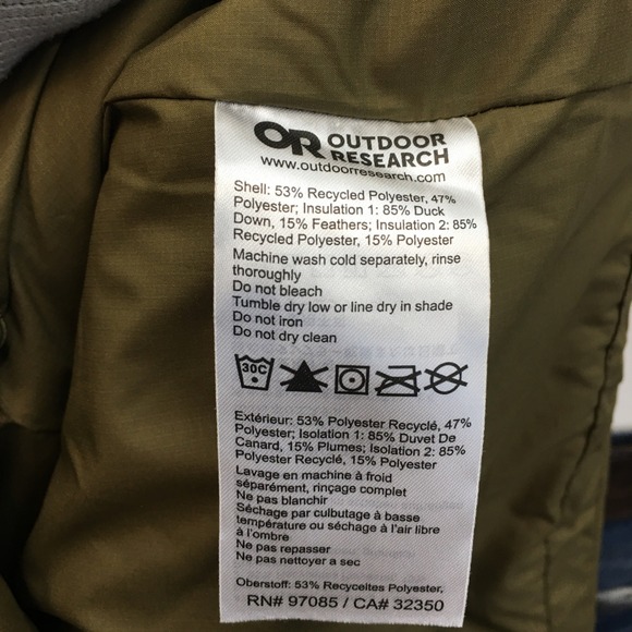 Outdoor Research Mens Cold Snap Down Vest 1943 Loden XL TG Lightweight Puffer - Picture 6 of 10